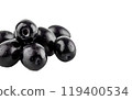 A bunch of black olives are on a white background. AI Generative 119400534