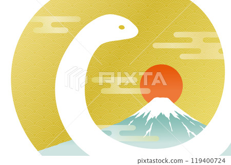 New Year's card template for the Year of the Snake: Snake, Mt. Fuji, and sunrise 119400724