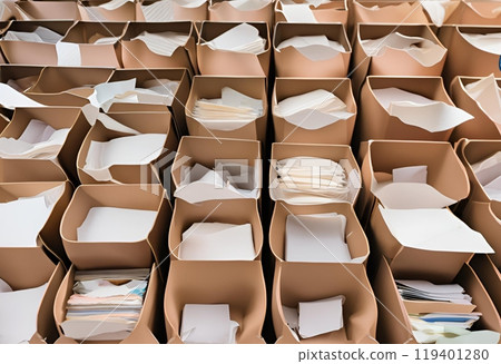 bin box multiple documents waiting to be shredded.AI Generated 119401280