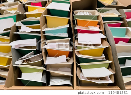 bin box multiple documents waiting to be shredded.AI Generated 119401281