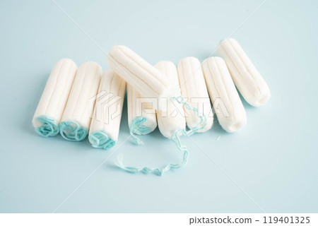 Cotton tampons for women hygiene menstrual period cycle protection. 119401325