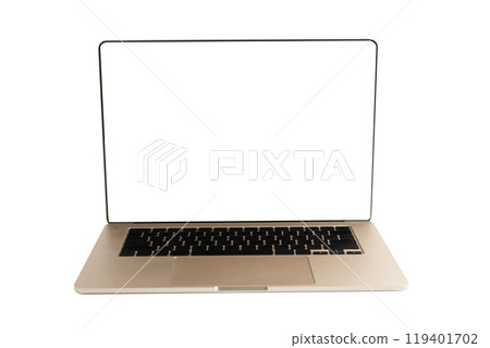 Laptop computer on blank white screen isolated on white background with clipping path. 119401702