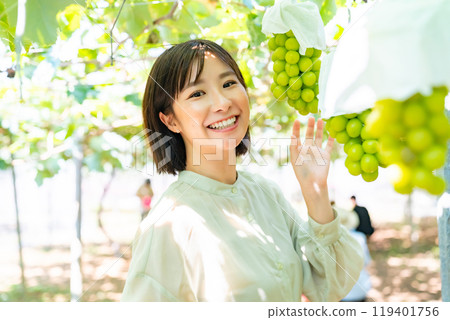 A woman picking grapes A woman picking fruit 119401756