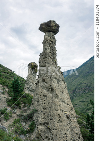 stone mushrooms - geological remnant. Summertime natural landscape stone mushrooms - geological remnant. Summertime natural landscape 119401874