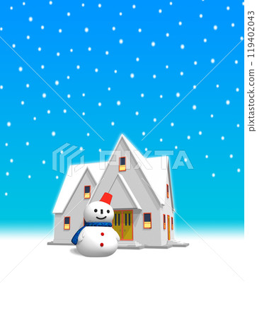積雪的房子和雪人 119402043