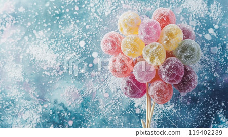 Colorful Lollipops Against Starry Background. Sweet and Whimsical Confectionery Delight 119402289