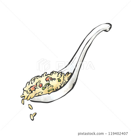 Hand-drawn illustration of fried rice with a spoon Hand-drawn illustration of fried rice with a spoon 119402407