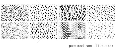 Set of simple small dash backgrounds. Vector seamless pattern with hand drawn sprinkles. 119402523