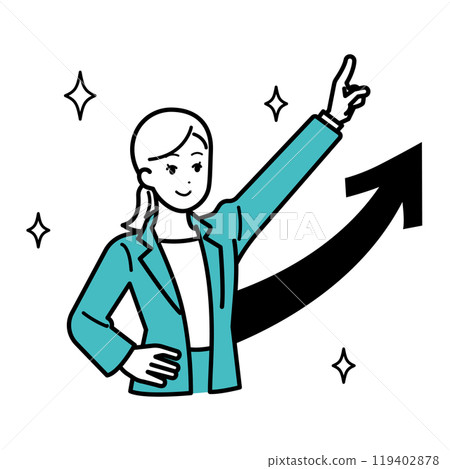 Arrow up Illustration of a female business person 119402878