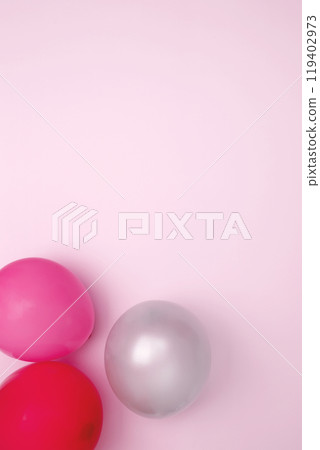 Birthday attributes colorful balloons. Concept of festive birthday celebrations Birthday attributes colorful balloons. Concept of festive birthday celebrations 119402973