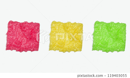 Smears of body scrub on white background. Fruit and berry body scrub texture of the swatch. Cosmetic smear 119403055