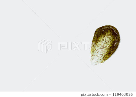 Smears of body scrub on white background. Fruit and berry body scrub texture of the swatch. Cosmetic smear 119403056