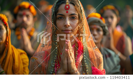 Vesak Festival . Buddhist Devotees: Buddhists from all walks of life participate in Vesak with devotion, seeking spiritual renewal and inspiration from Buddha's teachings. 119403411