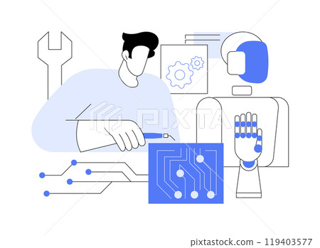 Robot electronics assembly isolated cartoon vector illustrations. 119403577