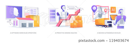 AI in Logistics and Warehousing abstract concept vector illustrations. 119403674