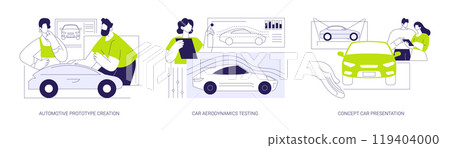 Vehicle prototype abstract concept vector illustrations. 119404000