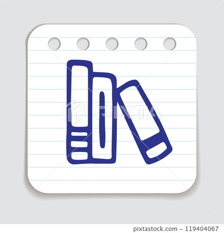 Doodle books shelf icon handdrawn with blue pen on a notepaper Doodle books shelf icon handdrawn with blue pen on a notepaper 119404067