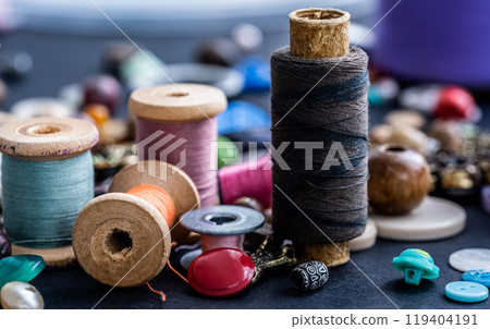 Pins, retro threads and beads Pins, retro threads and beads 119404191