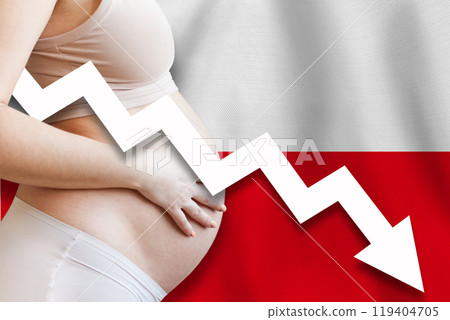 Polish Falling Birth Rates. Demographics and pregnancy in Poland concept. 119404705