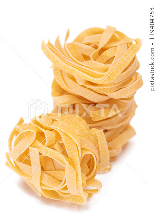 Four Classic Italian Raw Egg Fettuccine - Isolated on White Background 119404753