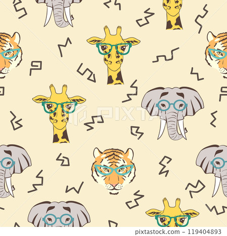 Seamless pattern with cute african animals: giraffe, elephant, tiger Seamless pattern with cute african animals: giraffe, elephant, tiger 119404893