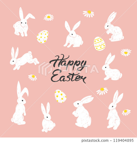 Easter bunny set. Hand drawn rabbits vector illustration Easter bunny set. Hand drawn rabbits vector illustration 119404895
