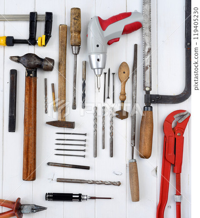 tools on wooden table 119405230