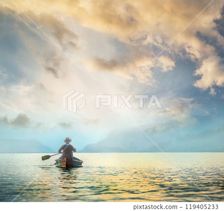 Fishing boat on seaside 119405233