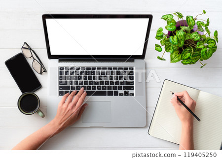 Top view of girl at working place Top view of girl at working place 119405250