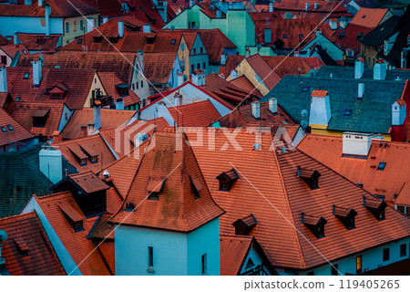 Traditional red tiled roofs 119405265