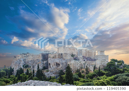 Ancient architecture. Acropolis and Parthenon in Athens, Greece. History, archaeology Ancient architecture. Acropolis and Parthenon in Athens, Greece. History, archaeology 119405390