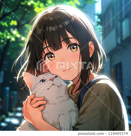 拿著貓的婦女 119405574