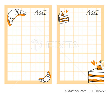 Set of templates for notes with sweets. Set of templates for notes with sweets. 119405776
