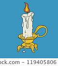 Burning candle in a vintage candlestick 119405806