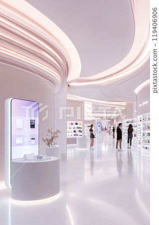 Modern Retail Experience: Diverse Group Shopping in Sleek, Futuristic Store Design Modern Retail Experience: Diverse Group Shopping in Sleek, Futuristic Store Design 119406906
