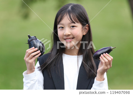 女孩, 帶, 茄子 女孩, 帶, 茄子 119407098