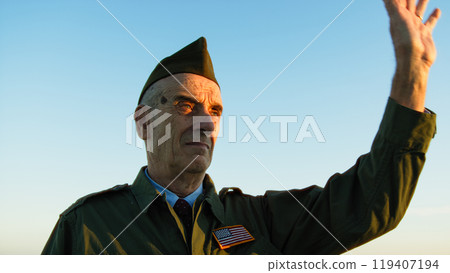 Old Veteran Saying Hello To To People Celebrating Veterans Day Old Veteran Saying Hello To To People Celebrating Veterans Day 119407194