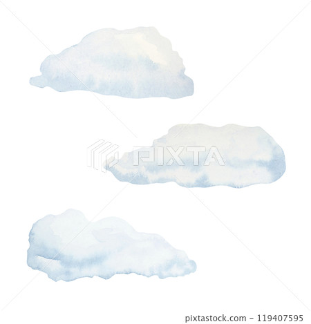 Three light blue snow clouds in varying sizes. Hand drawn watercolor clipart. Isolated illustration for creating winter-themed designs, festive holiday decor, Christmas cards, or seasonal banners Three light blue snow clouds in varying sizes. Hand drawn watercolor clipart. Isolated illustration for creating winter-themed designs, festive holiday decor, Christmas cards, or seasonal banners 119407595