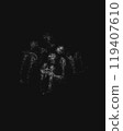 Four fearful creatures with a cross in their hands, Praying in total darkness, dark horror illustration 119407610