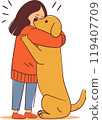 Woman Hugging Tall Dog Illustration in Flat Style 119407709
