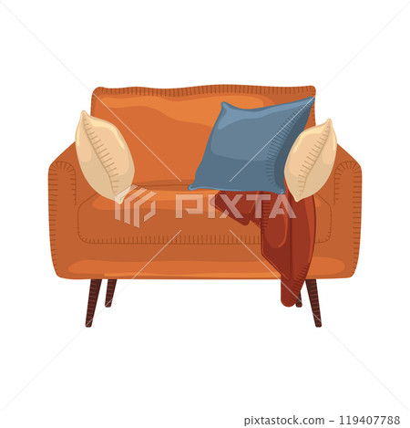 Modern sofa with pillows, Vector 119407788