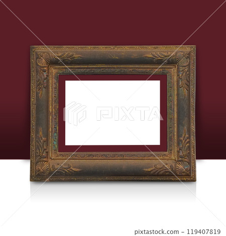 front view white paper on copper frame placed on red wall and white floor background, object, decor, fashion, gift, photo, copy space front view white paper on copper frame placed on red wall and white floor background, object, decor, fashion, gift, photo, copy space 119407819