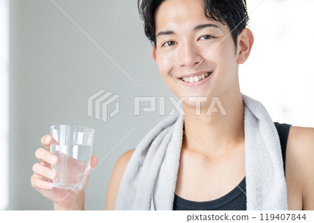Men drinking water Men drinking water 119407844