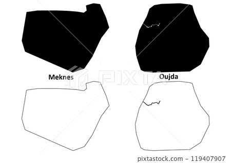 Meknes and Oujda City (Kingdom of Morocco) map vector illustration, scribble sketch map Meknes and Oujda City (Kingdom of Morocco) map vector illustration, scribble sketch map 119407907