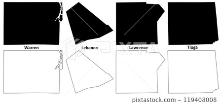 Lebanon, Tioga, Warren and Lawrence County, Commonwealth of Pennsylvania (U.S. county, United States of America, USA, U.S., US) map vector illustration, scribble sketch map 119408008