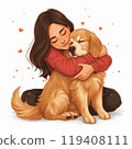 Woman Hugging Golden Retriever Illustration  119408111
