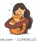 young girl Hugging Ginger Cat Illustration  119408113