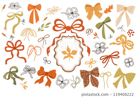 Cute bow knots and ribbons set. Hand drawn gift ribbons element isolated on white. Vector hair accessories collection Cute bow knots and ribbons set. Hand drawn gift ribbons element isolated on white. Vector hair accessories collection 119408222
