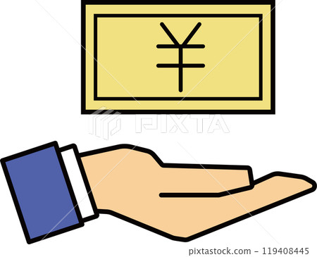 Icon/illustration of a hand making a payment with Japanese yen bills Icon/illustration of a hand making a payment with Japanese yen bills 119408445