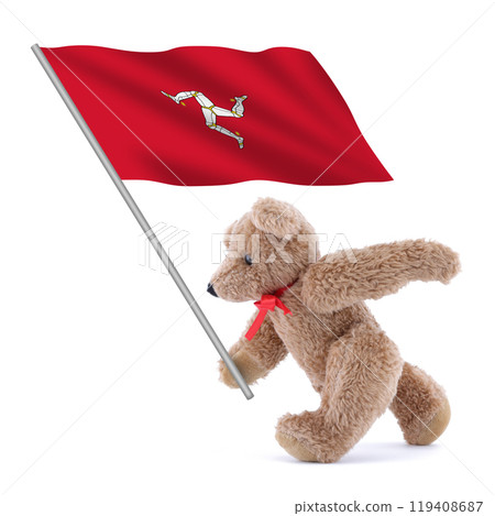 Isle of Man flag being carried by a cute teddy bear Isle of Man flag being carried by a cute teddy bear 119408687